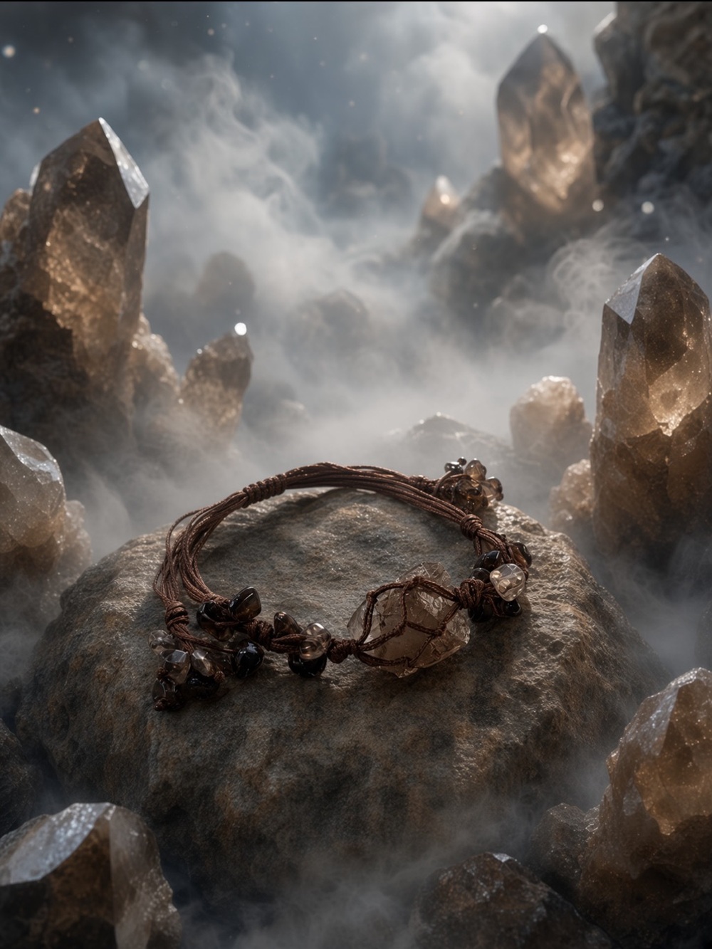 XL Raw Smoky Quartz Hand-Wrapped Bracelet